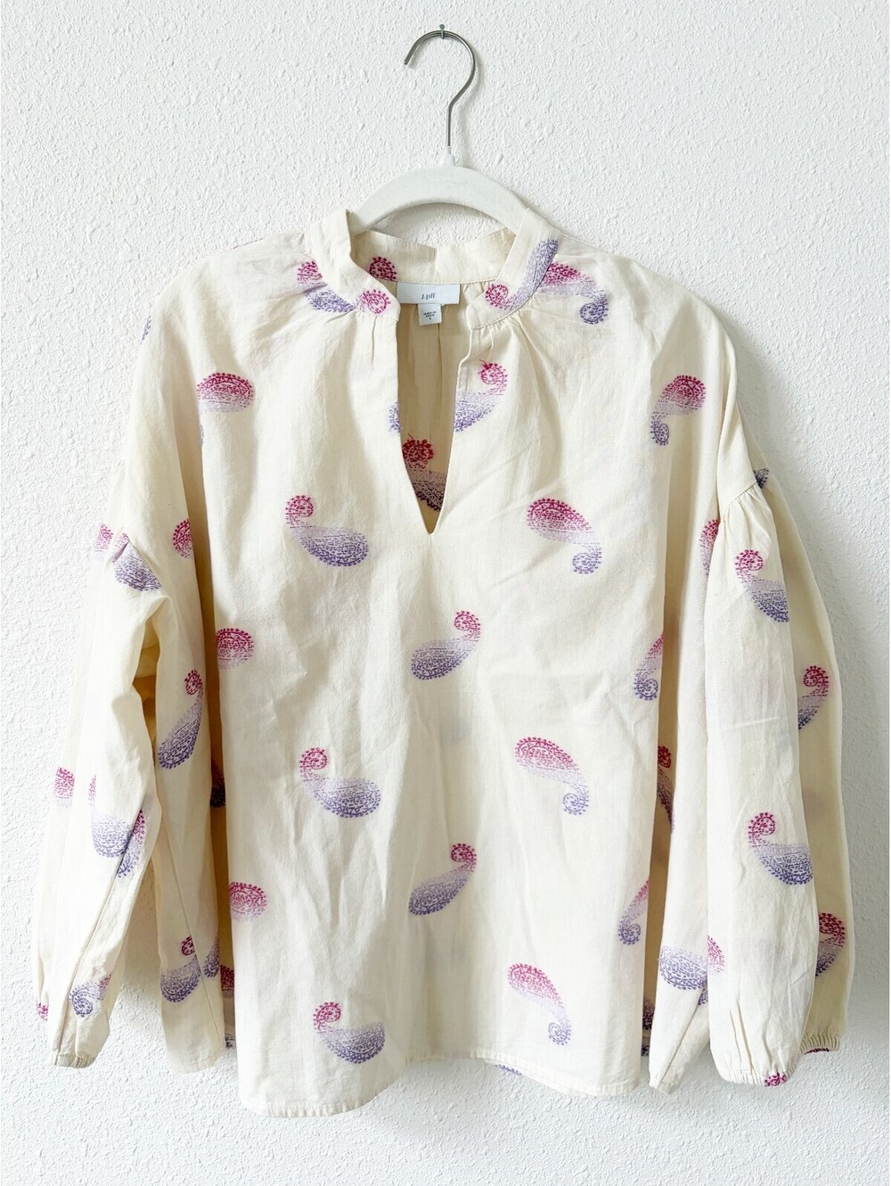 J Jill Oversized Embroidered Paisley Blouse Size Small Bohemian Colorful
